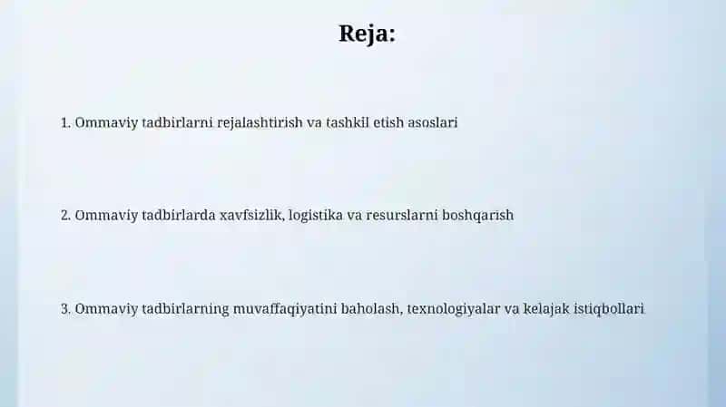 Ommaviy tadbirlar va ularni tashkil etish 2