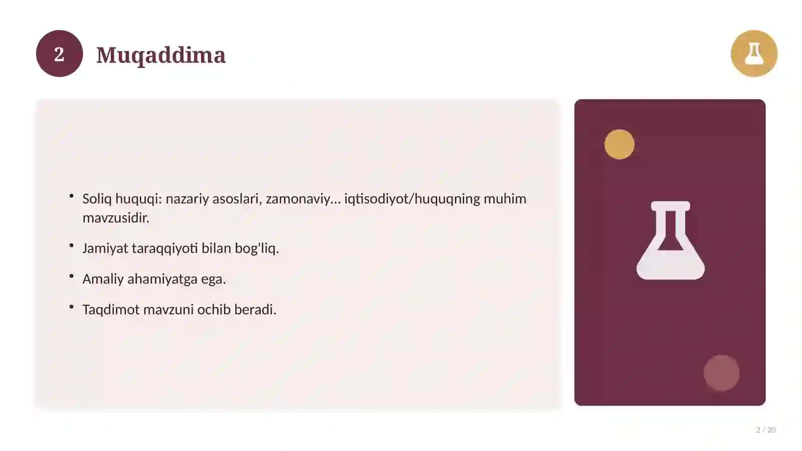 Soliq huquqi: nazariy asoslari, zamonaviy yondashuvda (Magistrlik dissertatsiyasi mavzusi) 2