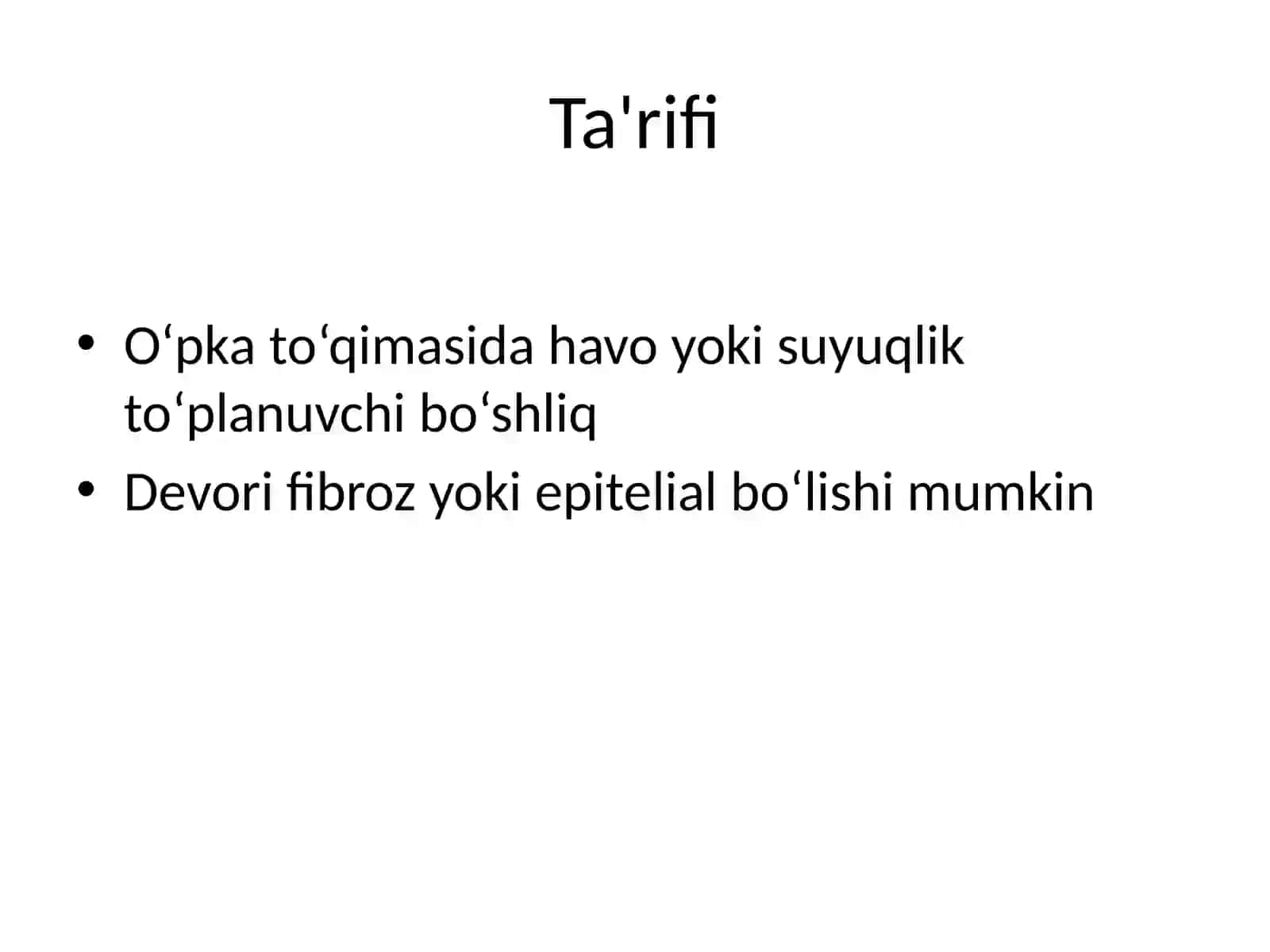 O‘pka noparazitar kistalari 2