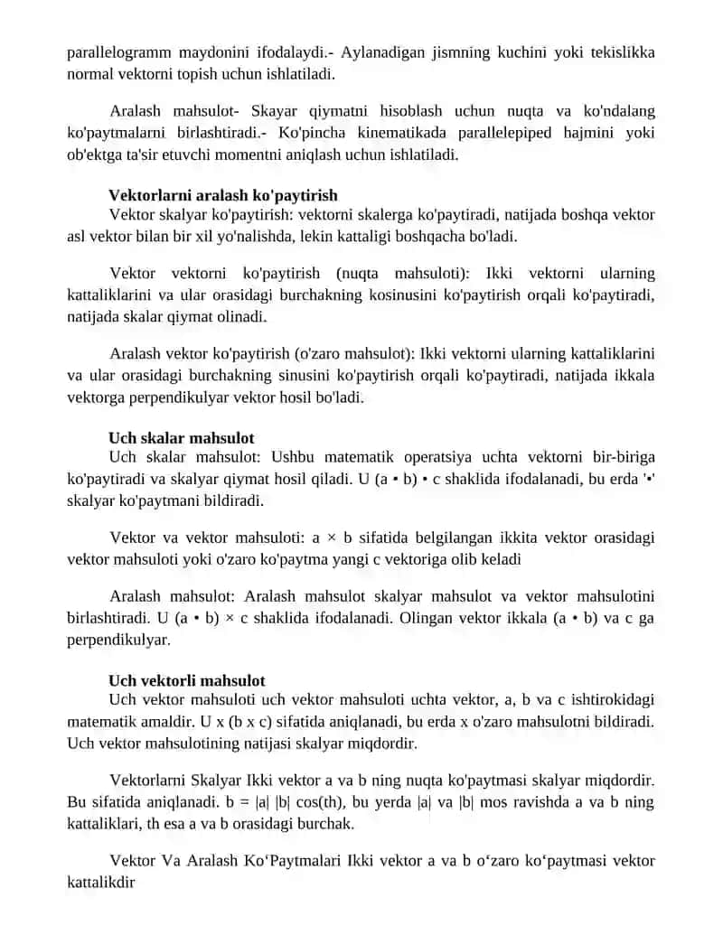 Vektorlarni Skalyar, Vektor Va Aralash KoʻPaytmalari 2
