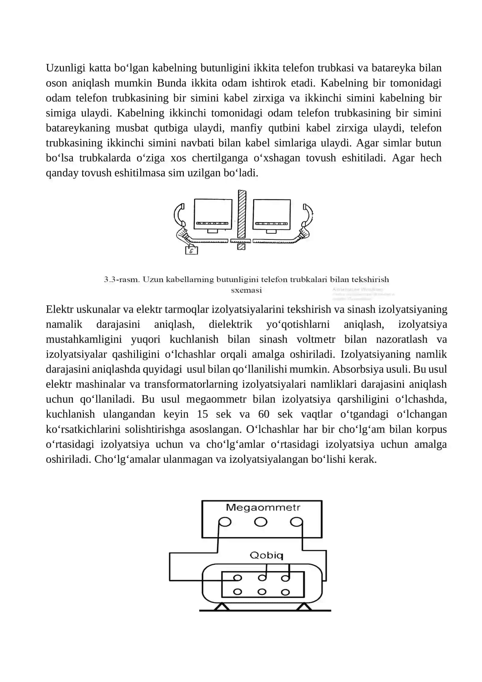 Elеktr tarmoqlar va uskunalarning izolyatsiyalarining mеgaommеtr bilan o‘lchashlarni o‘rganish 2