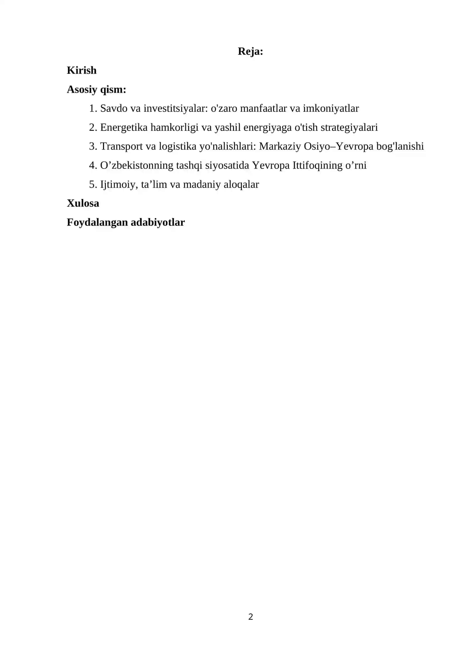 Yevropa Ittifoqi va O’zbekiston manfaatlarining o’zaro aloqasi 2