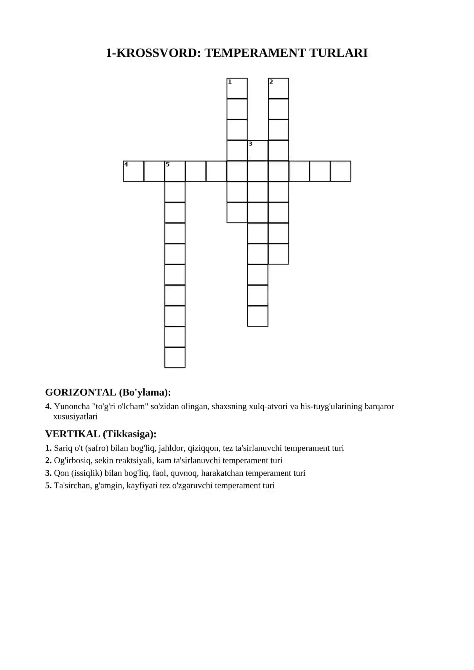 UMUMIY PSIXOLOGIYADAN KROSSVORDLAR TO'PLAMI 2