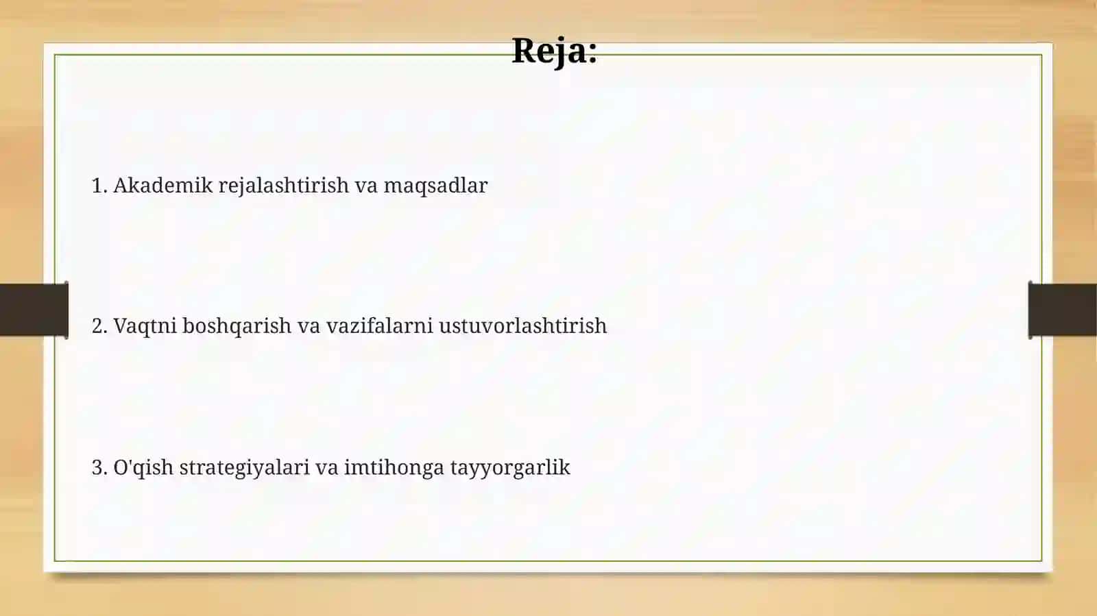 Shaxsiy akademik faoliyatni tashkil etish 2
