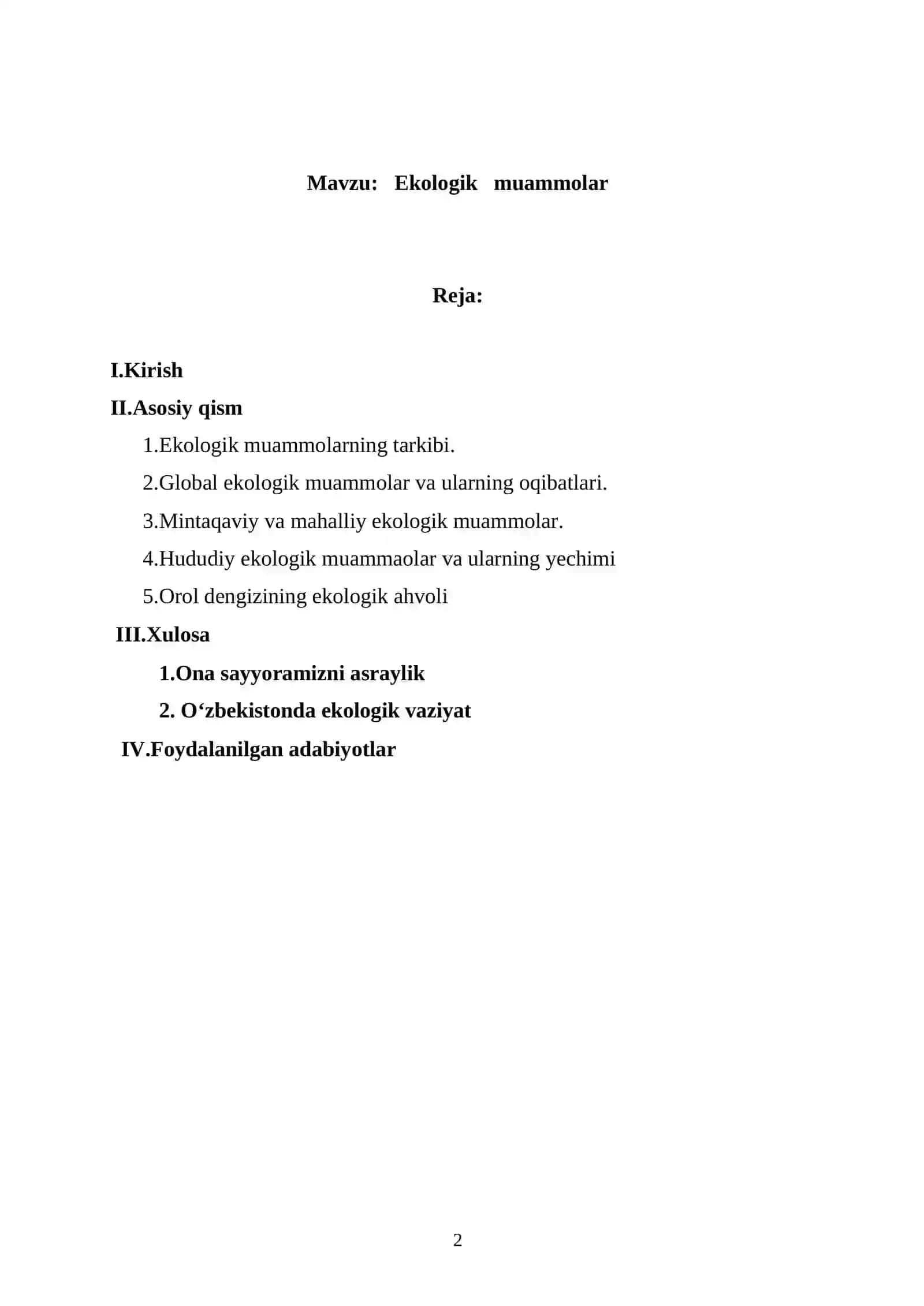 Ekologik muammolar Kurs Ishi 2
