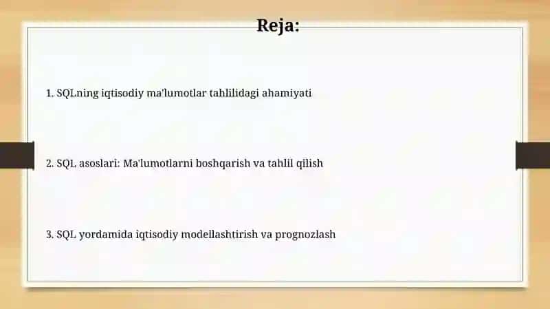 SQLning iqtisodiy ma'lumotlar bilan ishlash 2