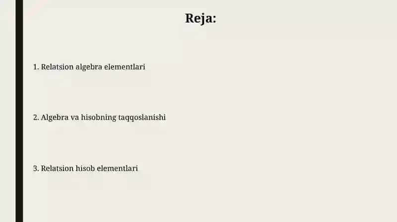 Relatsion algebra va relatsion hisob elementlari 2