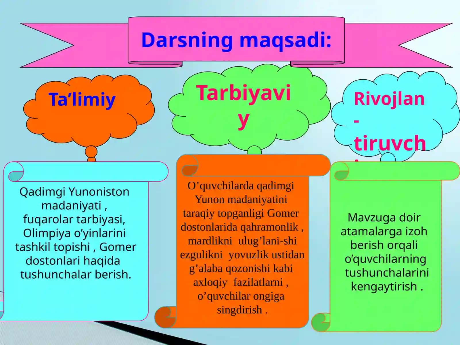 6-sinf Tarix fanidan Qadimgi Yunoniston madaniyati dars ishlanma 2