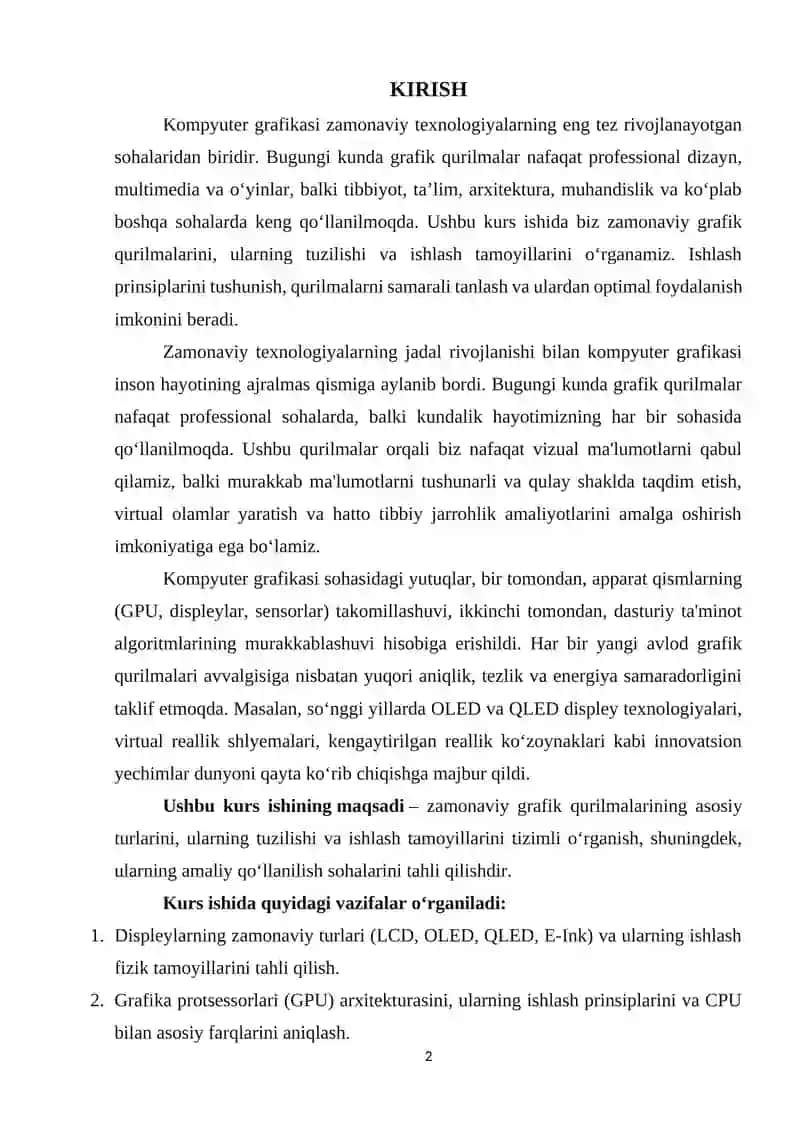 Grafikaning zamonaviy qurilma vositalari  va ularning ishlash prinsipi 2