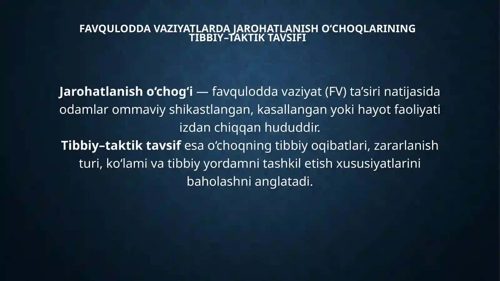 Favquloddavaziyatlardavujudgakeluvchijaroxatlanisho'choqlariningtibbiy-taktiktavsifi 2