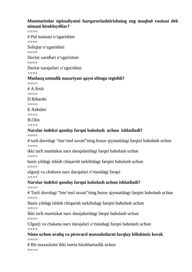 MAKROIQTISODIYOT FANIDAN TEST SAVOLLARI 2