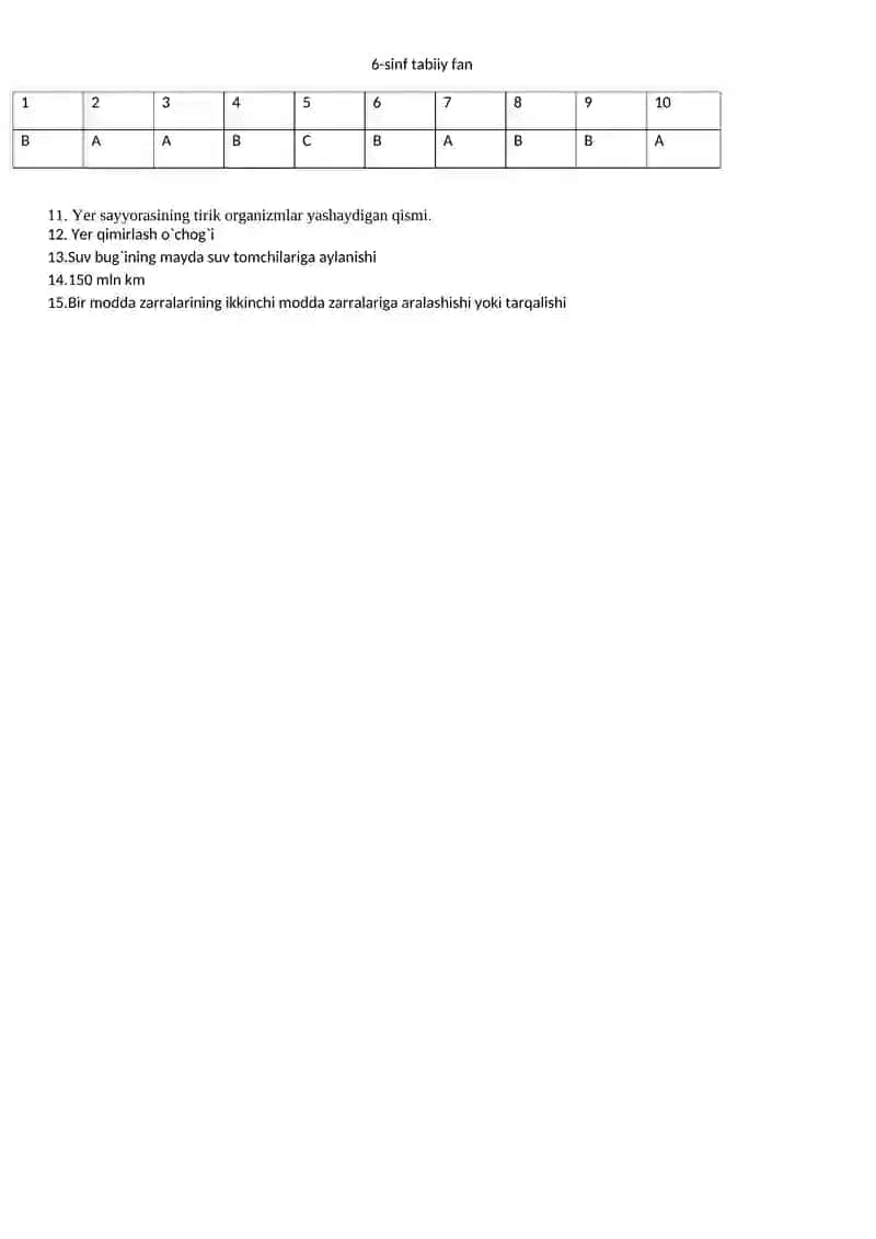 6-sinf test Tabiiy fan 2