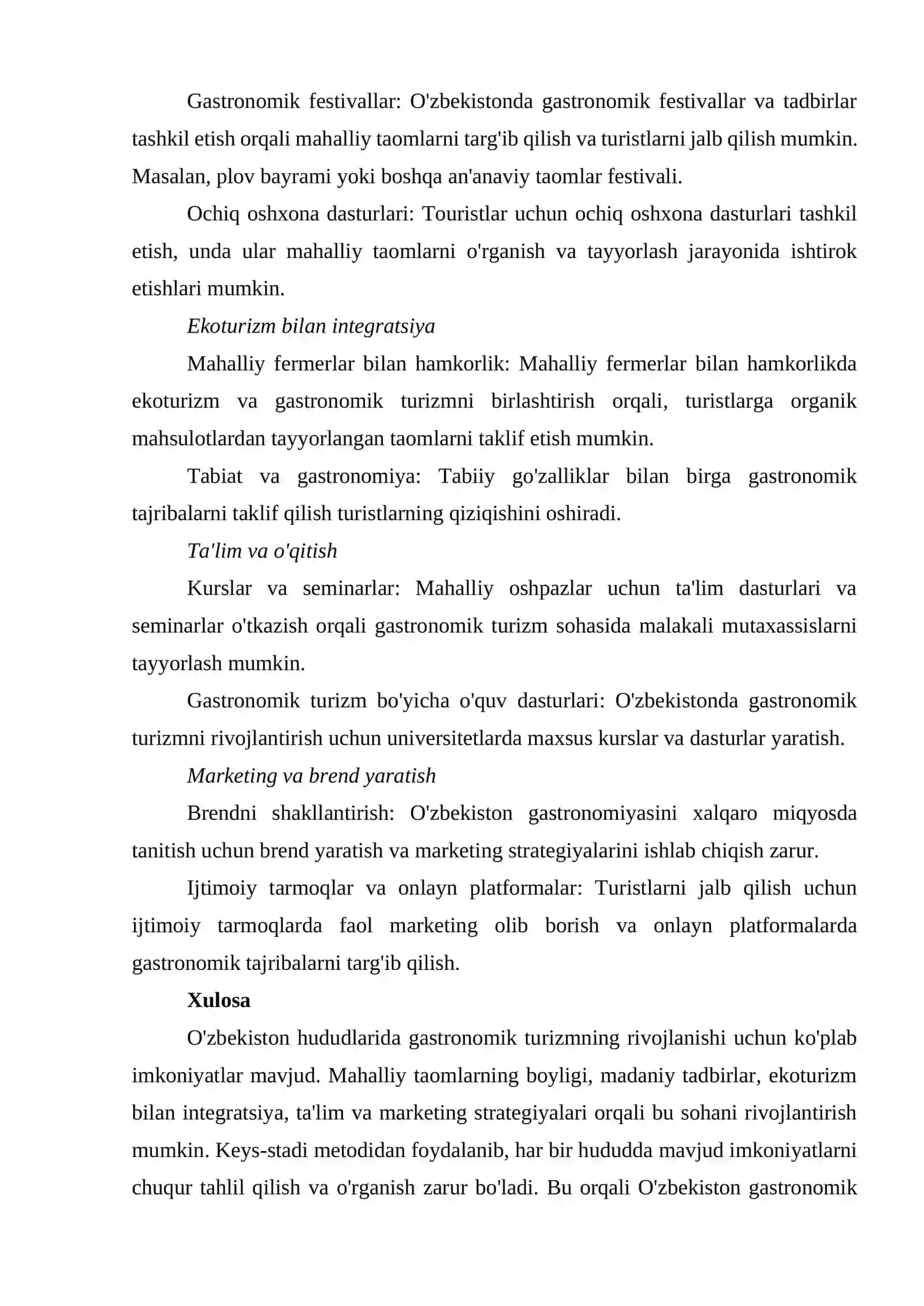 O'ZBEKISTON HUDUDLARIDA GASTRONOMIK TURIZMNING RIVOJLANISHI IMKONIYATLARI 2