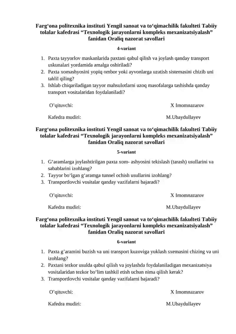 Tеxnologik jarayonlarni komplеks mеxanizatsiyalash 2