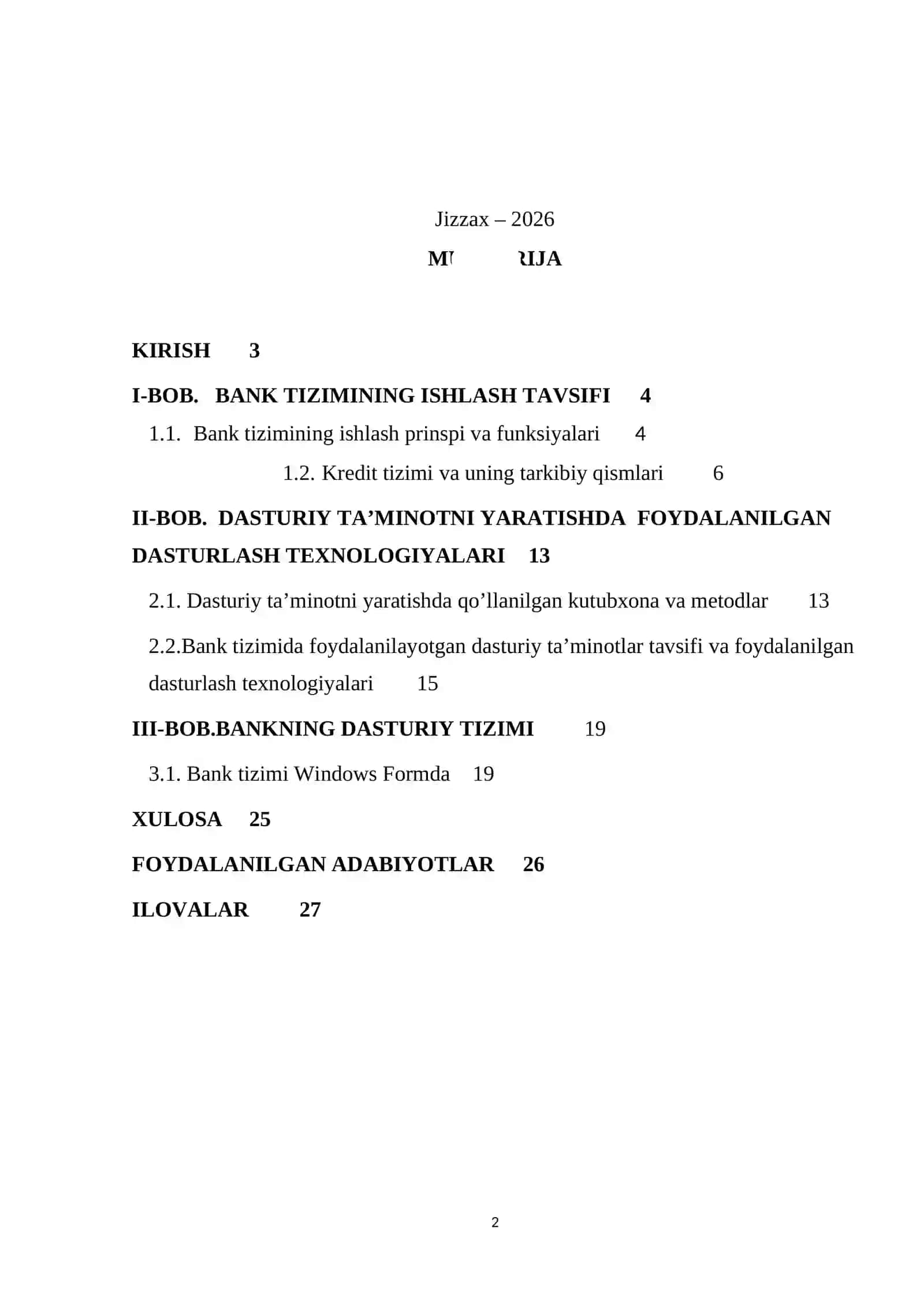 Bank axborot tizimi avtomatlashtirish dasturiy ta’minotini yaratish 2