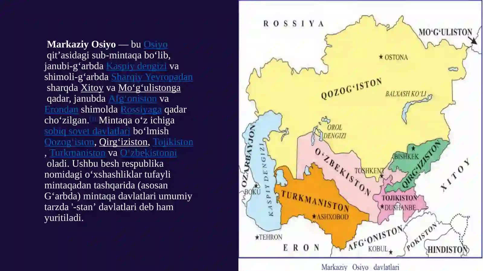 MAVZU MARKAZIY OSIYO DAVLATLARINING XALQARO IQTISODIY ALOQALARI slayd 2