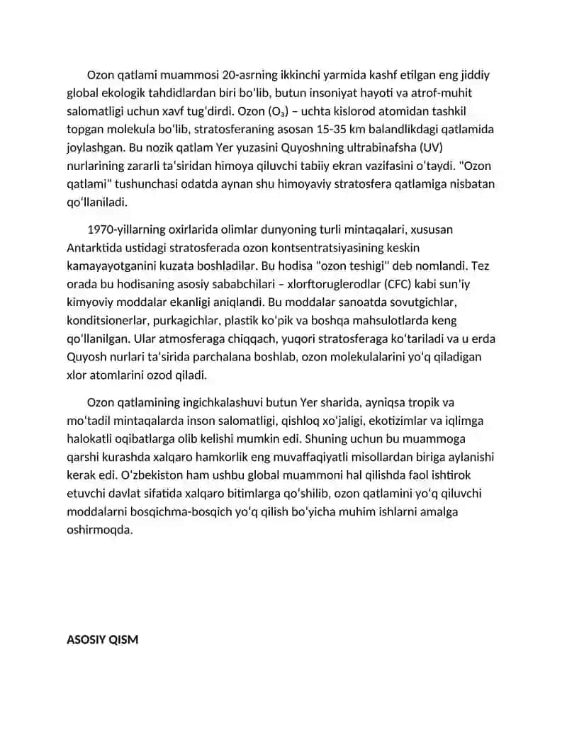 Ozon qatlami muammolari: sabablari, oqibatlari va global hamkorlik 2