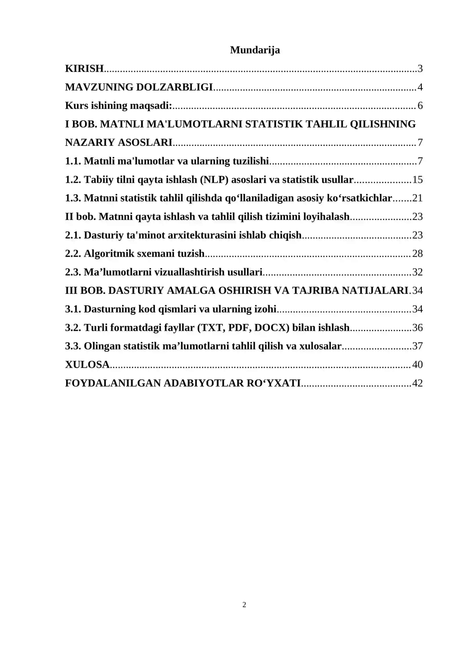 FAYLDAN MATN O'QIB UNI STATISTIK TAHLIL QILISH 2
