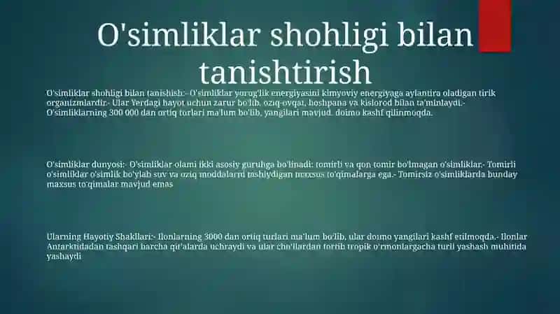 O'Simliklar Dunyosi, Ularning Hayotiy Shakllari 2