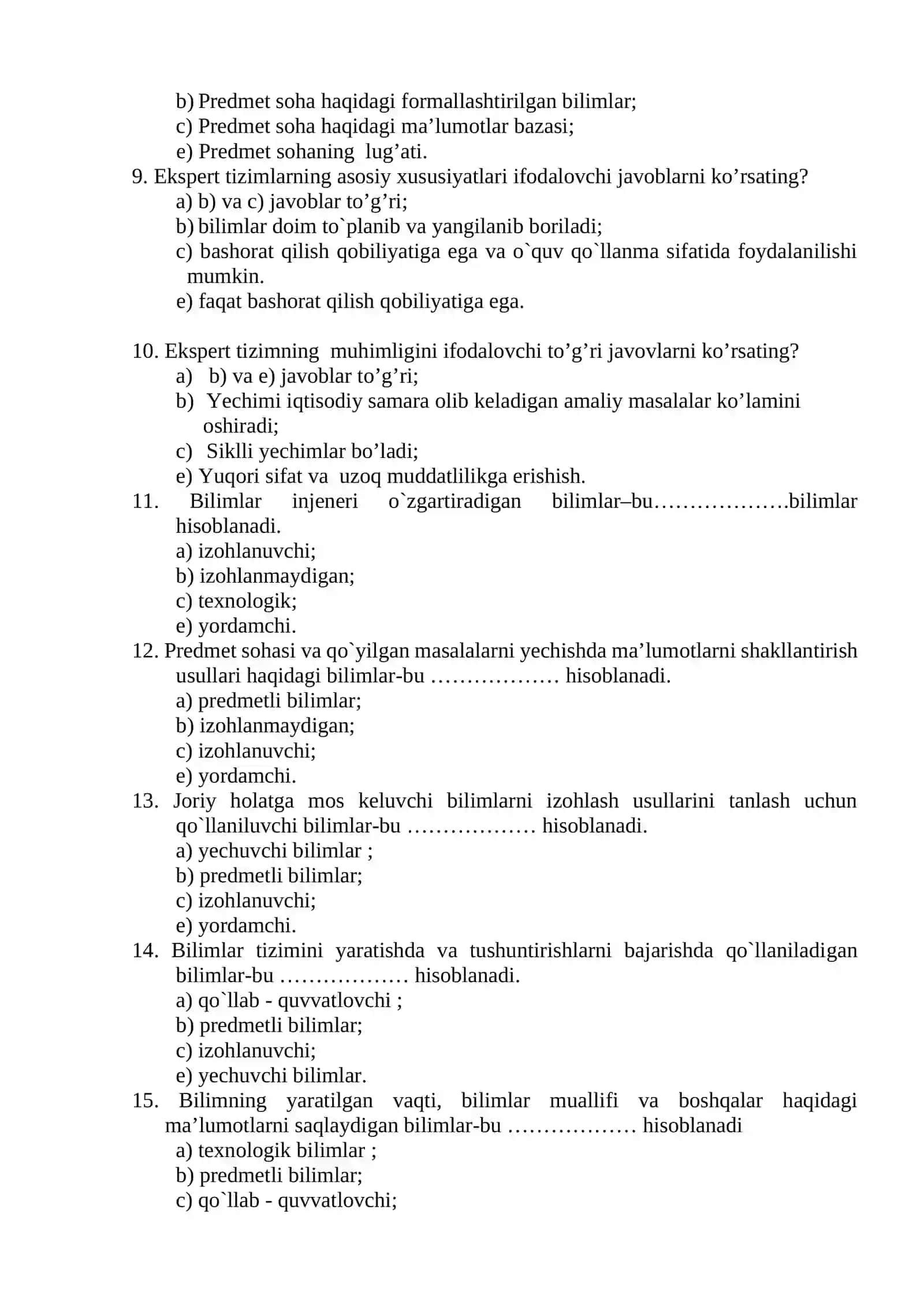 Ekspert tizimlar test savollari 2