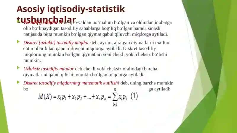 Ekonometrikada ehtimollar nazariyasi va matematik statistikaning asosiy tushunchalari 2