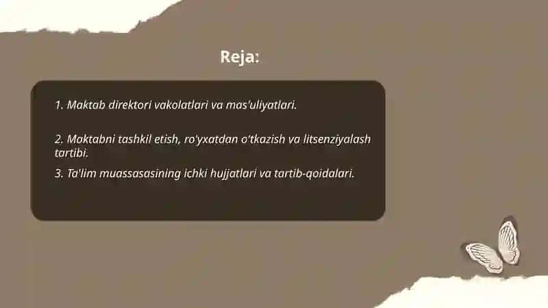 Maktabni boshqarish va unga rahbarlik qilishning qonun qoidalari 2
