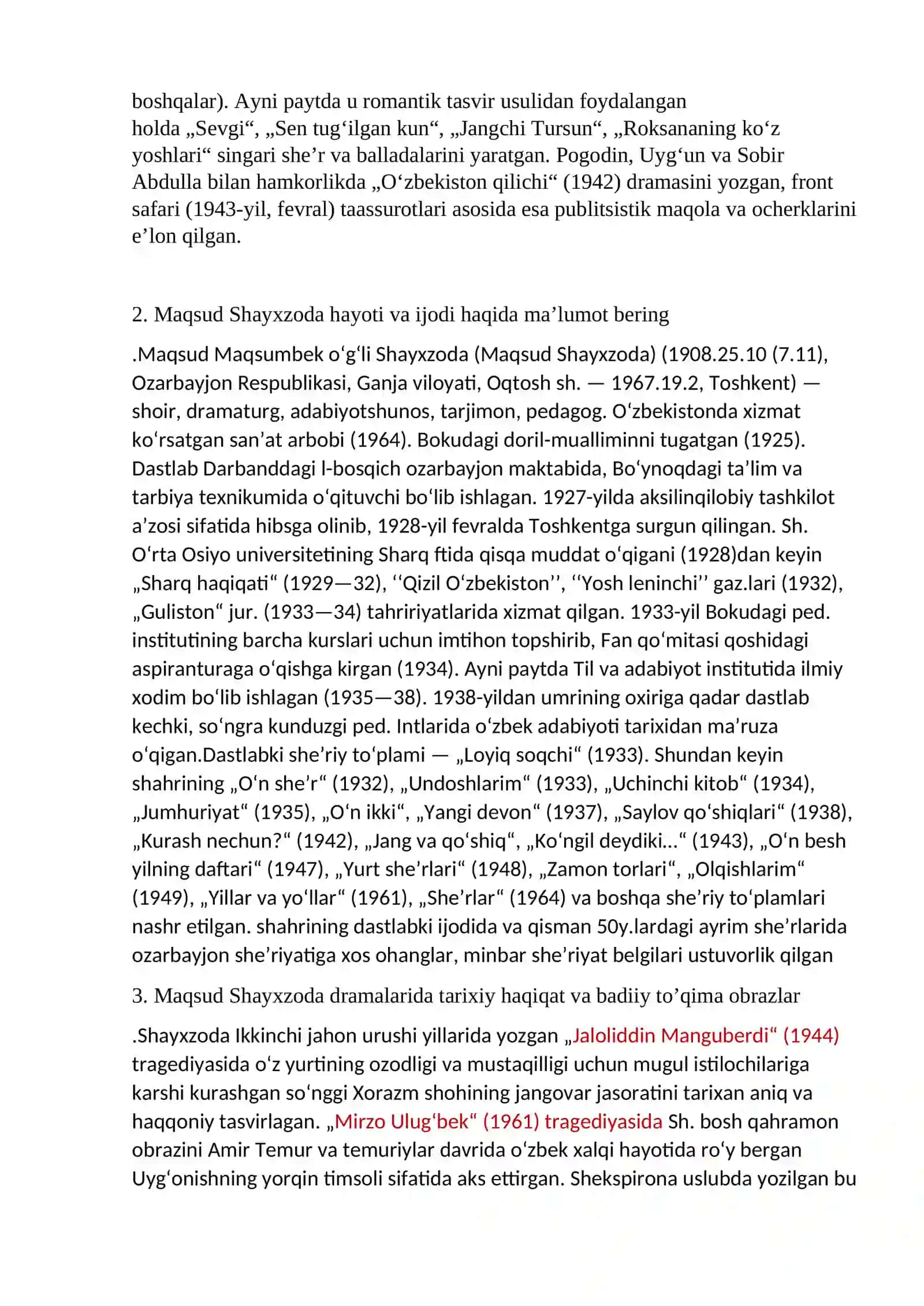 O'zbek adabiyoti fanidan yakuniy nazorat savollari 2