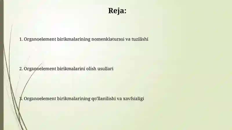 Elementoorganik birikmalarning nomenklaturasi va olinish usullari 2