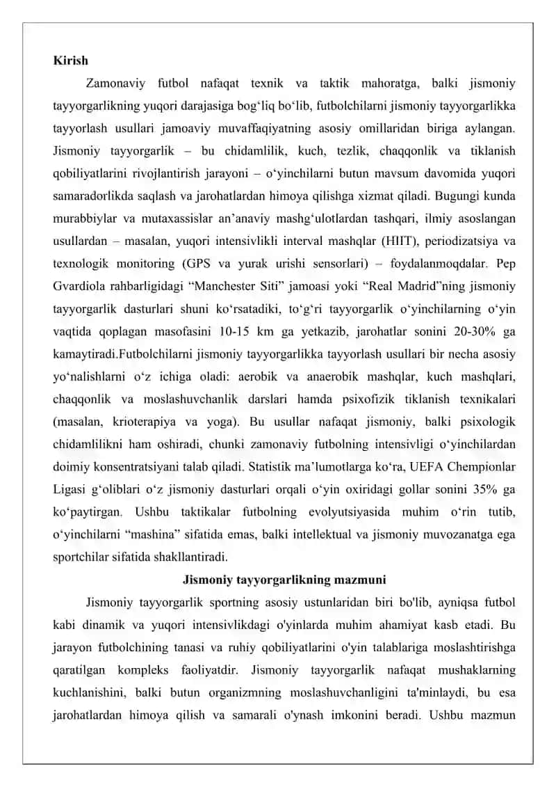Futbolchilarni jismoniy tayyorgarlikka tayyorlash usullari 2