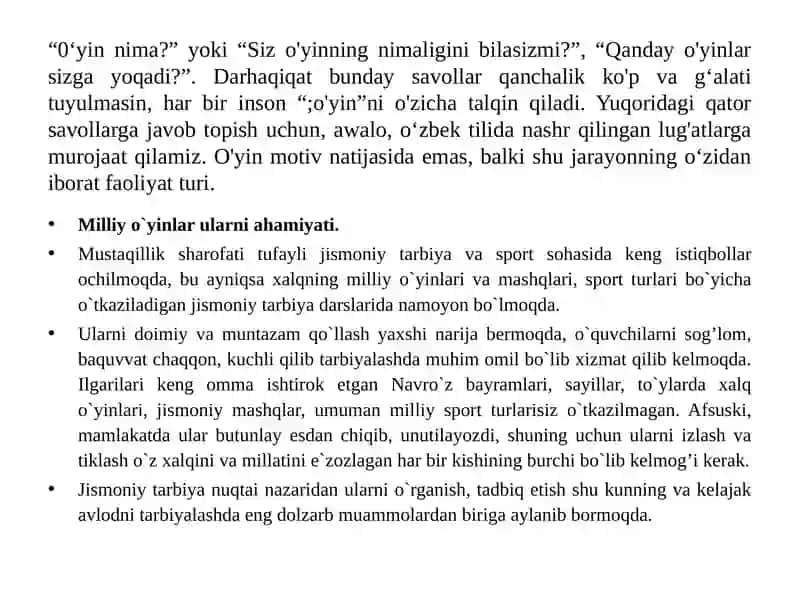 MILLIY HARAKATLIO’YINLARNI TASHKIL QILISH VAO’TKAZISH 2