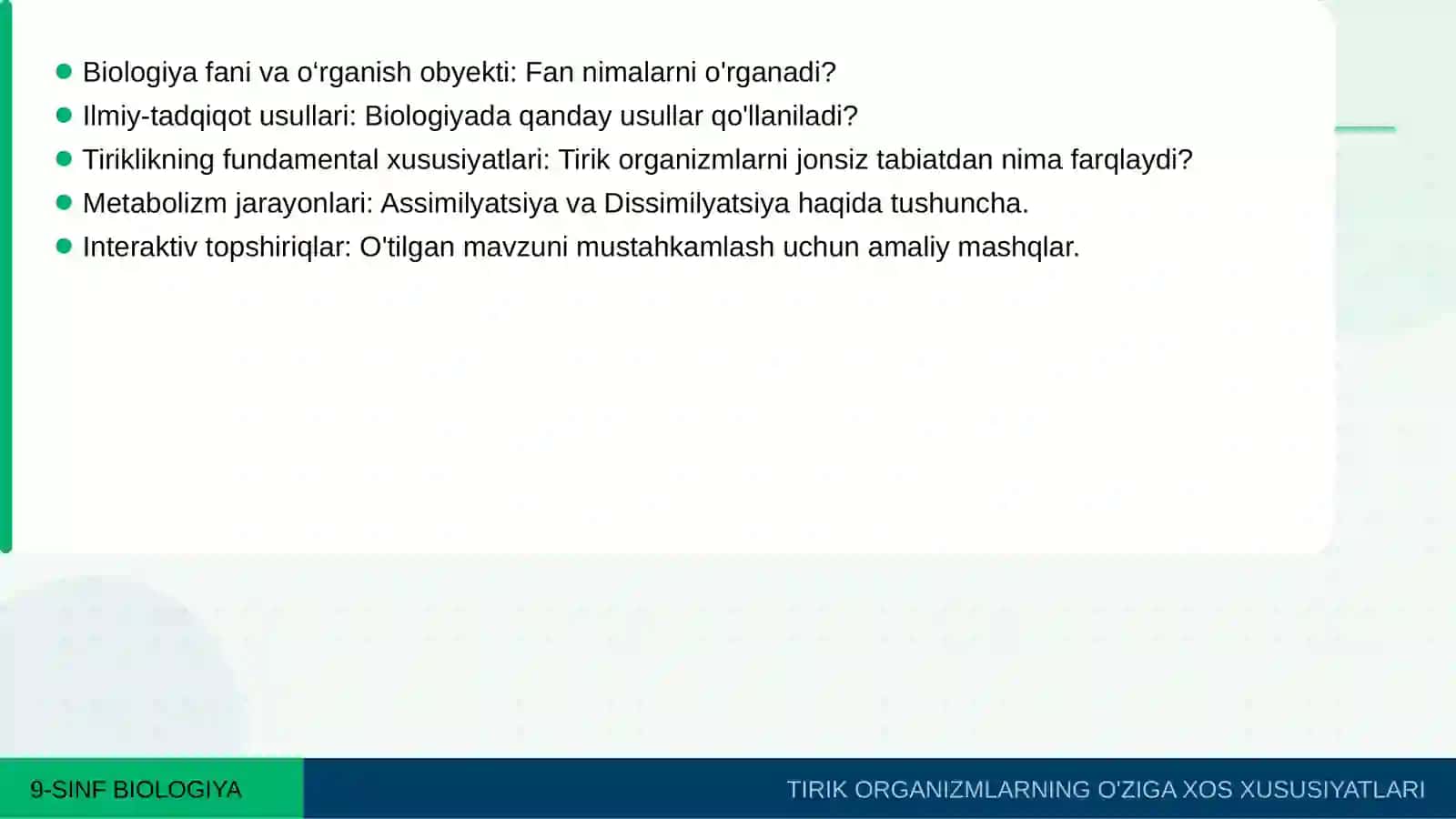 Tirik organizmlarning o‘ziga xos xususiyatlari 2