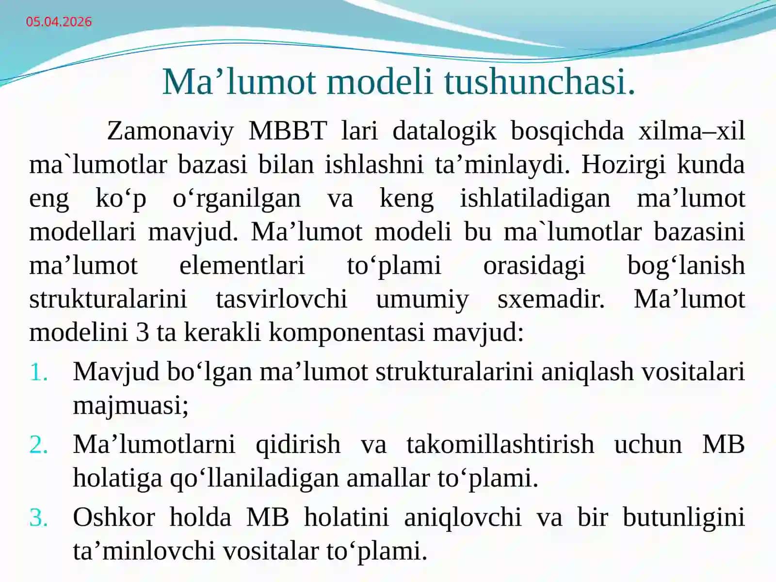 Ma’lumot modeli 2