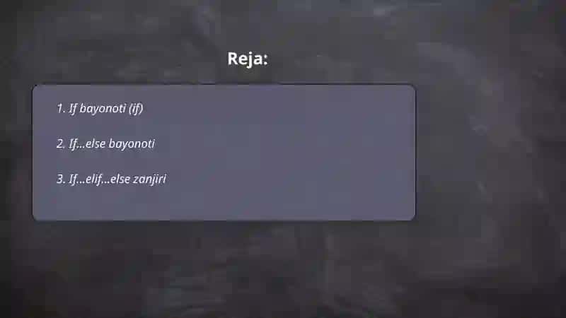 Pythonda tarmoqlanuvchi operatorlar 2