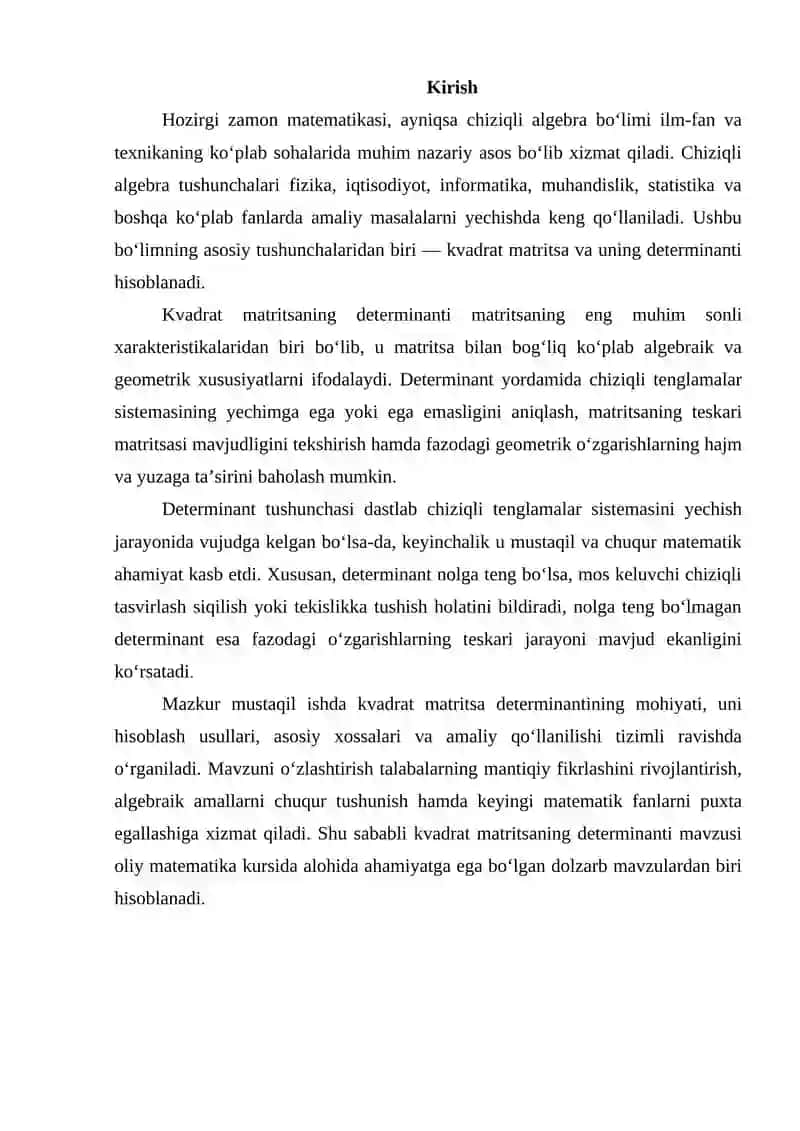 Kvadrat matritsaning detarmnenati 2
