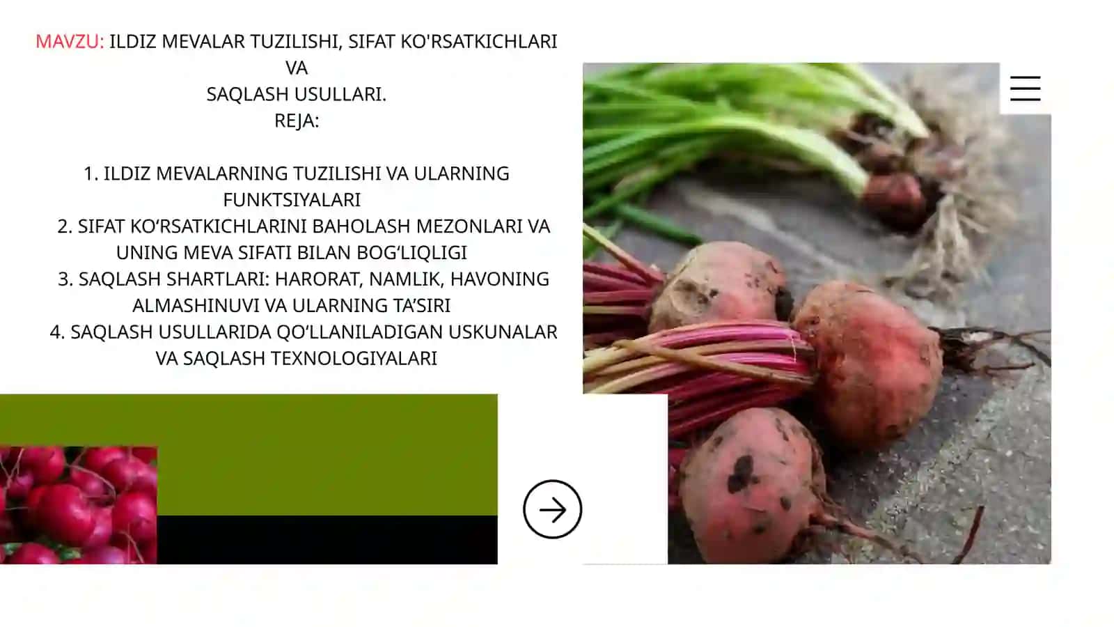 ILDIZ MEVALAR TUZILISHI, SIFAT KO'RSATKICHLARI VA SAQLASH USULLARI 2