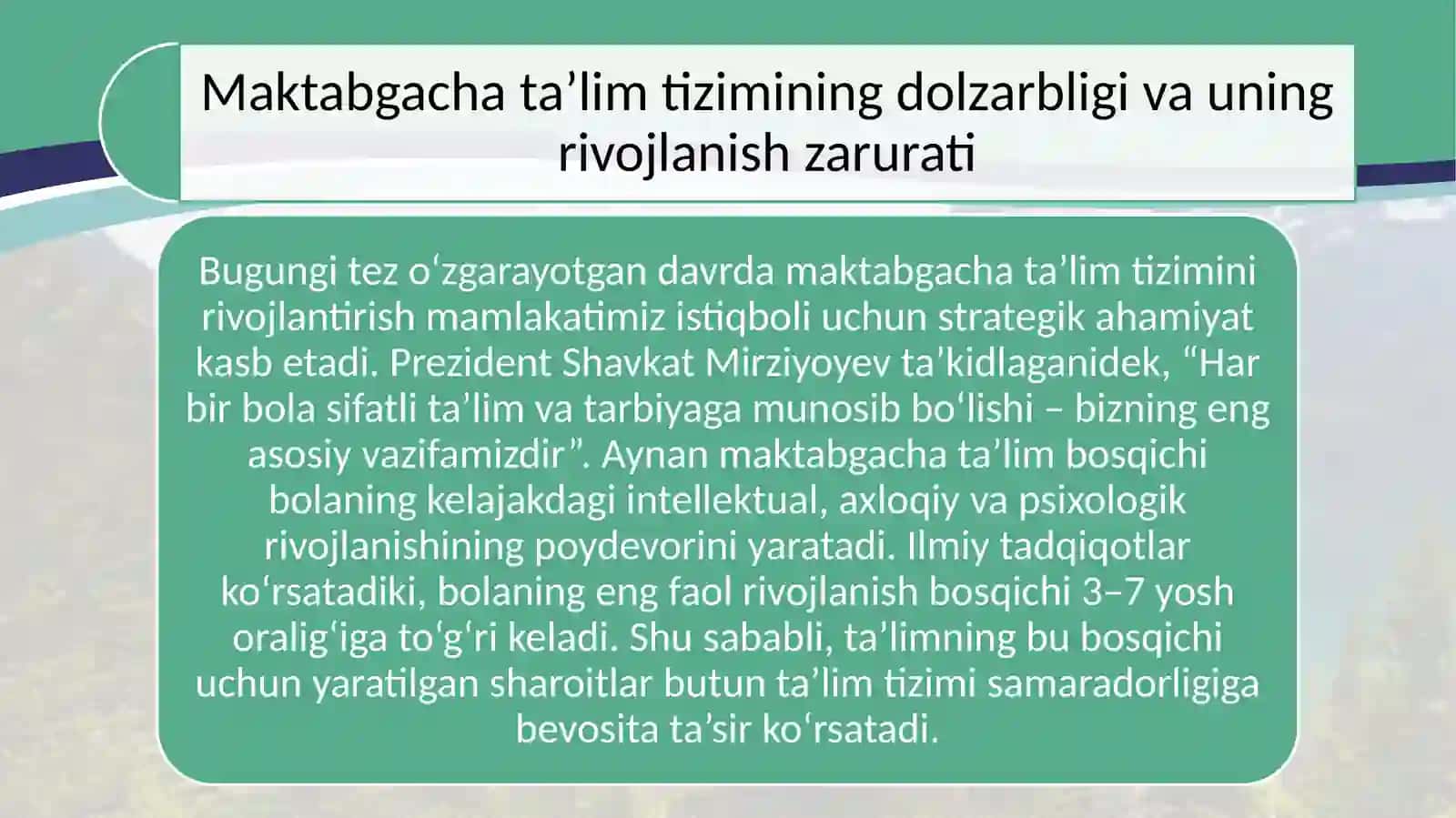 Maktabgacha ta'lim tizimini rivojlantirishning ustuvor yo'nalishlari 2