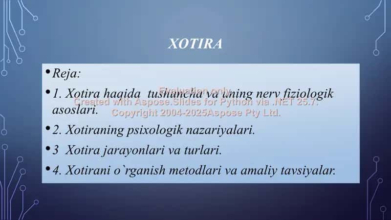 Xotira jarayonlari va Turlari 2