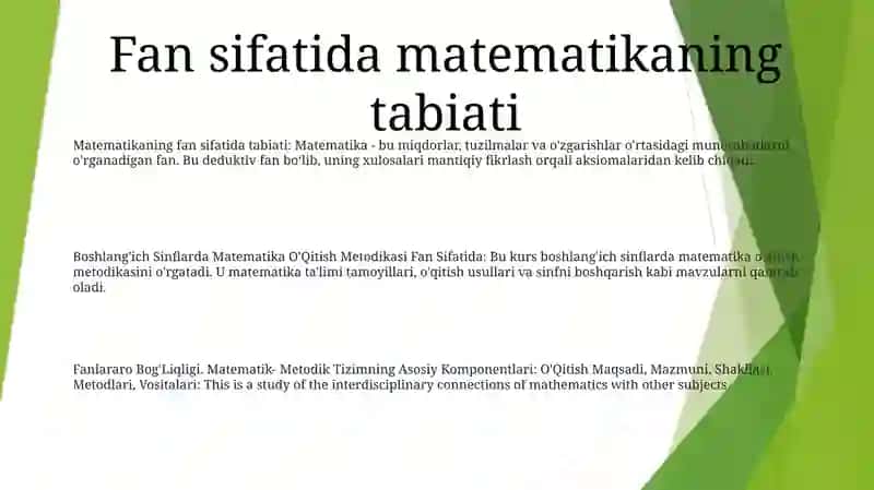 Boshlang'Ich Sinflarda Matematika O'Qitish Metodikasi Fan Sifatida, Fanlararo Bog'Liqligi 2