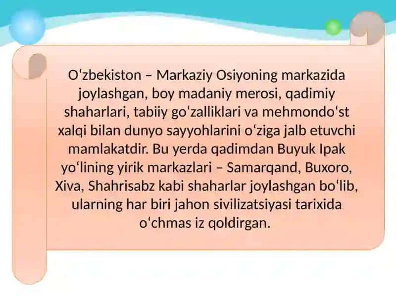 Oʻzbekistonning turistik salohiyatini xalqaro bozorda reklama qilish strategiyasi 2