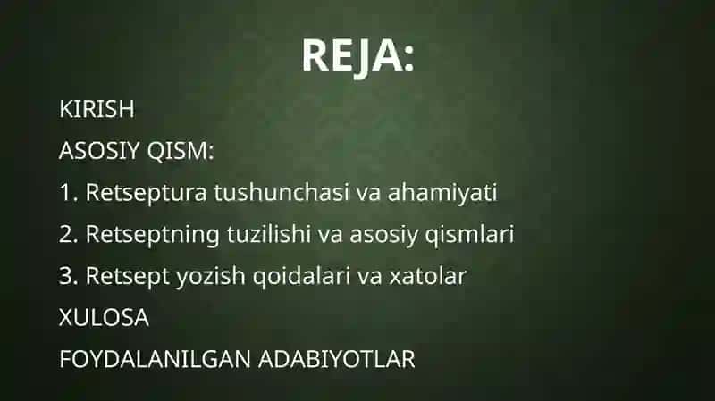 Retseptura.Retsept yozish qoidalari 2