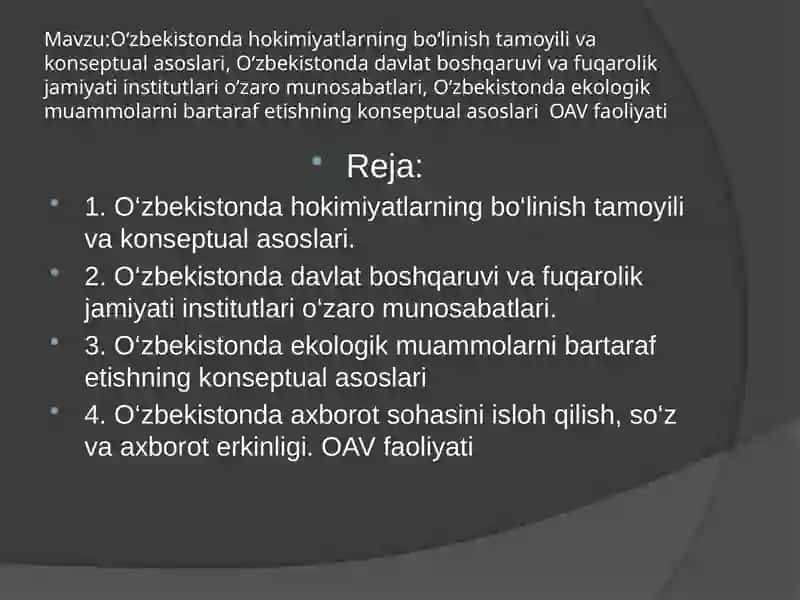 O‘zbekistonda hokimiyatlarning bo‘linish tamoyili va konseptual asoslari 2