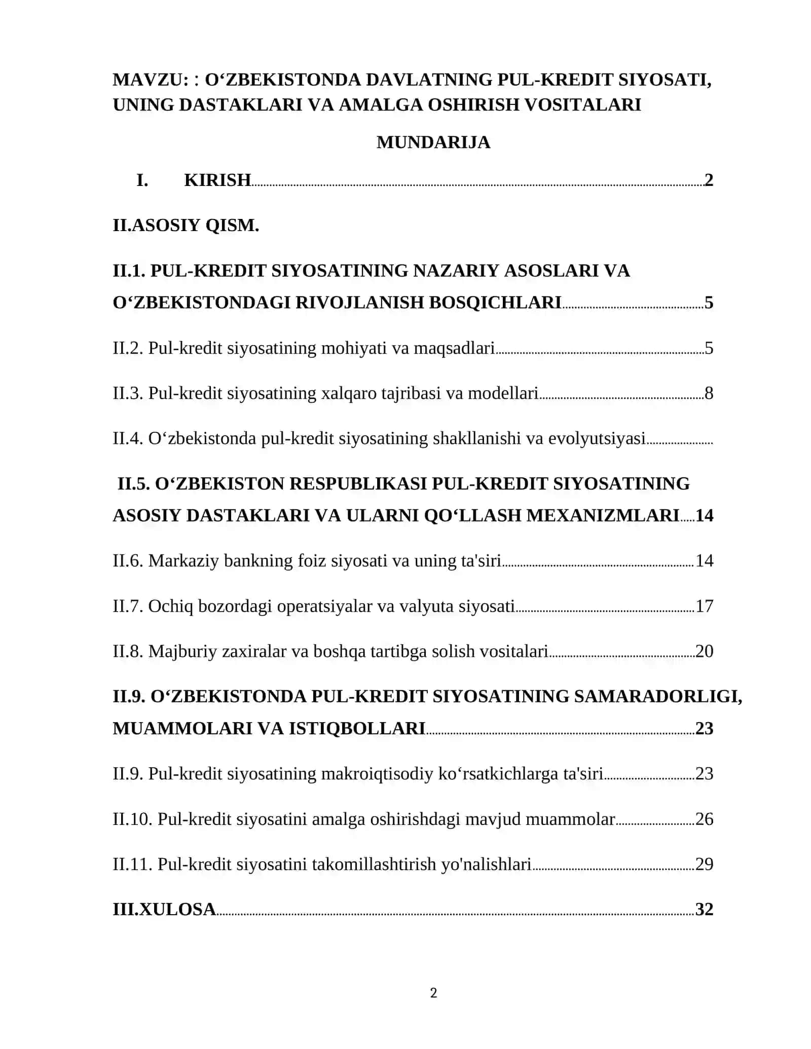 "O'ZBEKISTONDA DAVLATNING PUL-KREDIT SIYOSATI, UNING DASTAKLARI VA AMALGA OSHIRISH VOSITALARI." 2