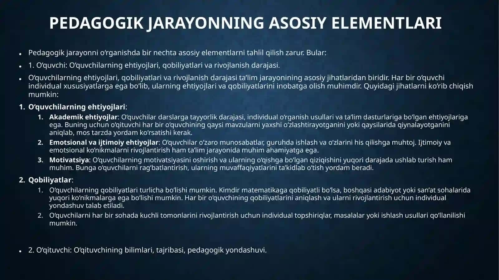 Pedagogik Jarayon va O'qituvchining Ahamiyati 2
