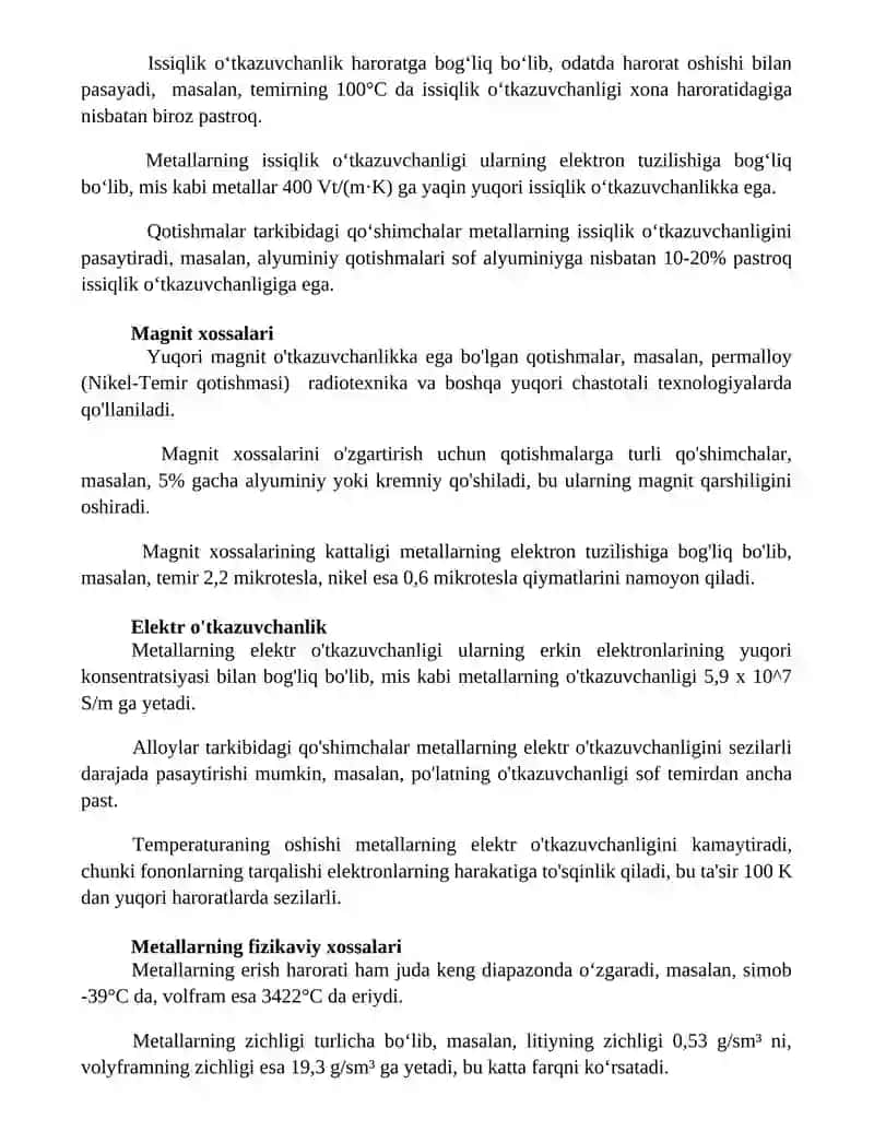 Metallar va qotishmalarning fizikaviy xossalari 2