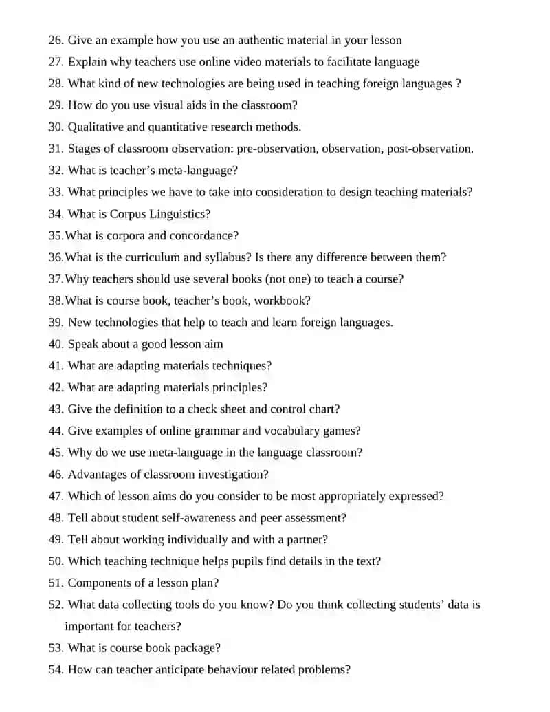 Questions on English Language Teaching Methodology 2