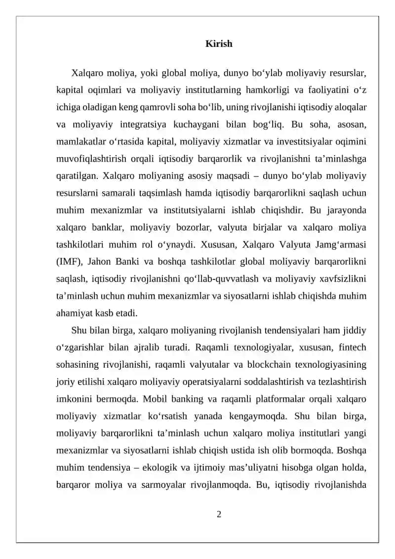 Xalqaro moliyaning asoslari va rivojlanish tendensiyalari 2