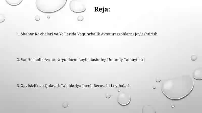 Shahar Ko'chalari va Yo'llarida Vaqtinchalik Avtoturargohlarni Joylashtirish 2