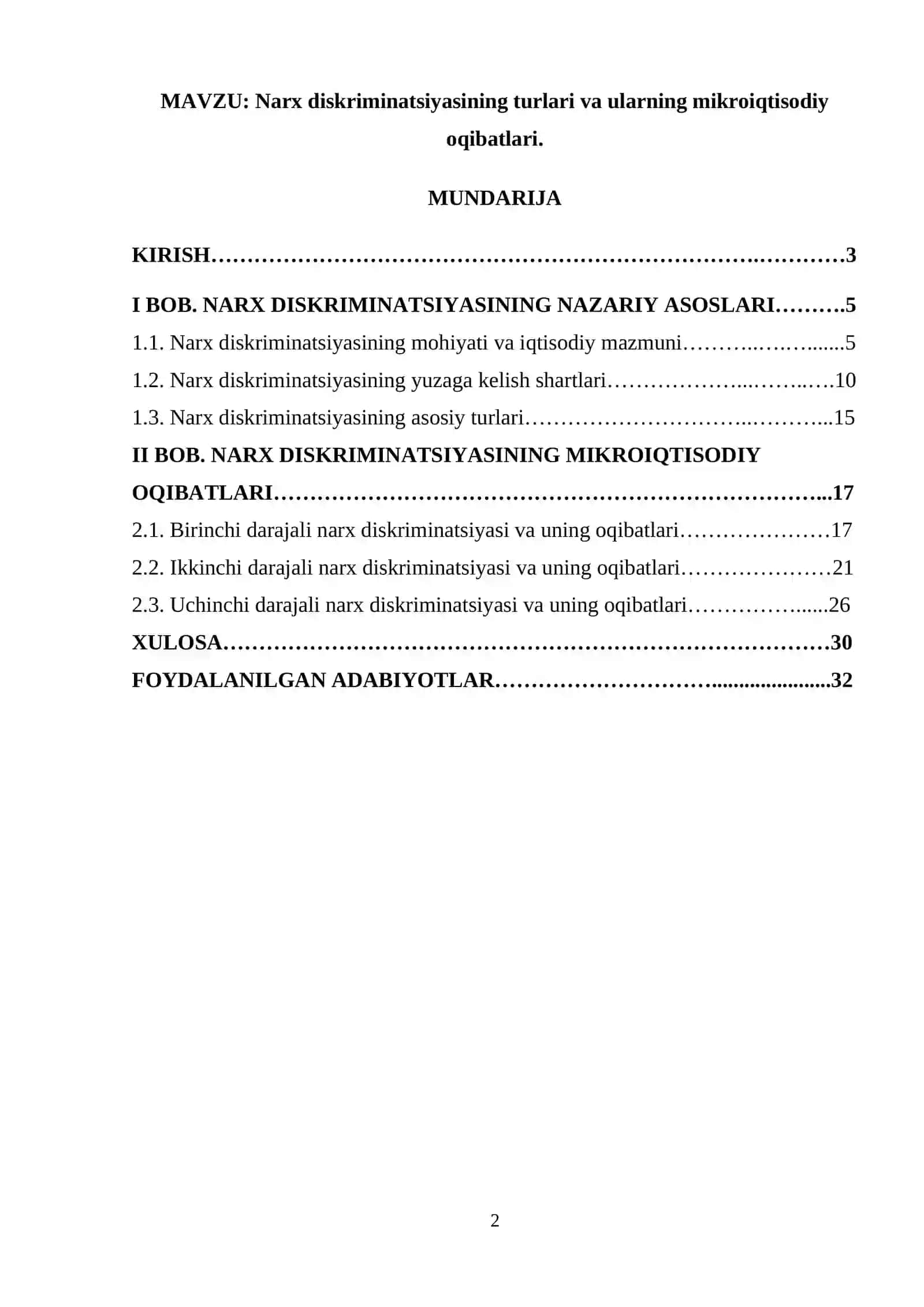 Narx diskriminatsiyasining turlari va ularning mikroiqtisodiy oqibatlari 2