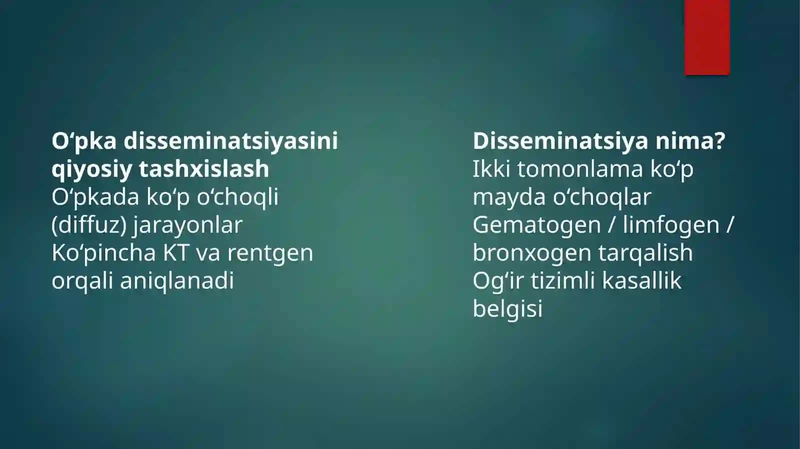 O‘pka disseminatsiyasini qiyosiy tashxislash 2