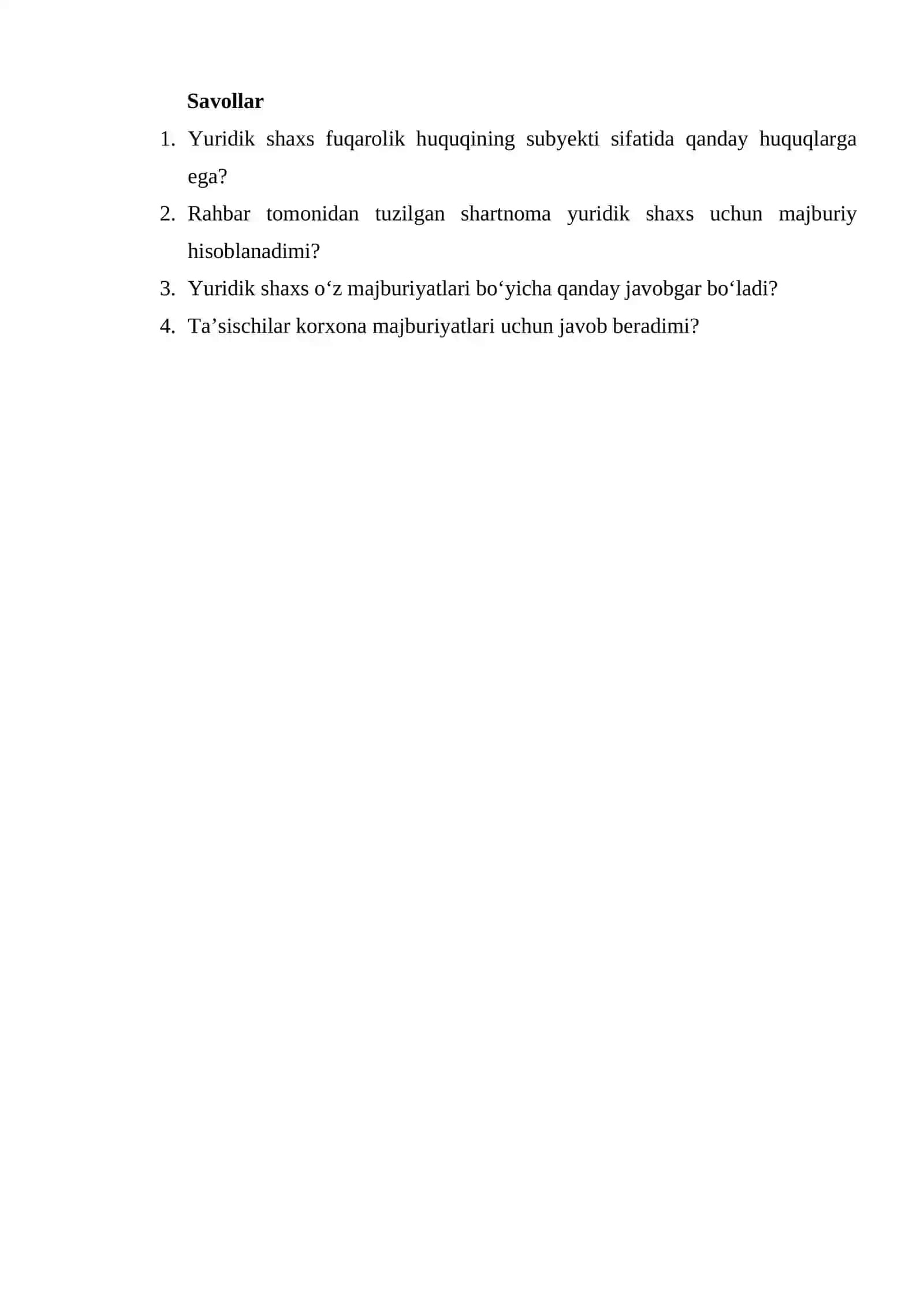KAZUS Yuridik shaxslar — fuqarolik huquqining subyekti sifatida 2